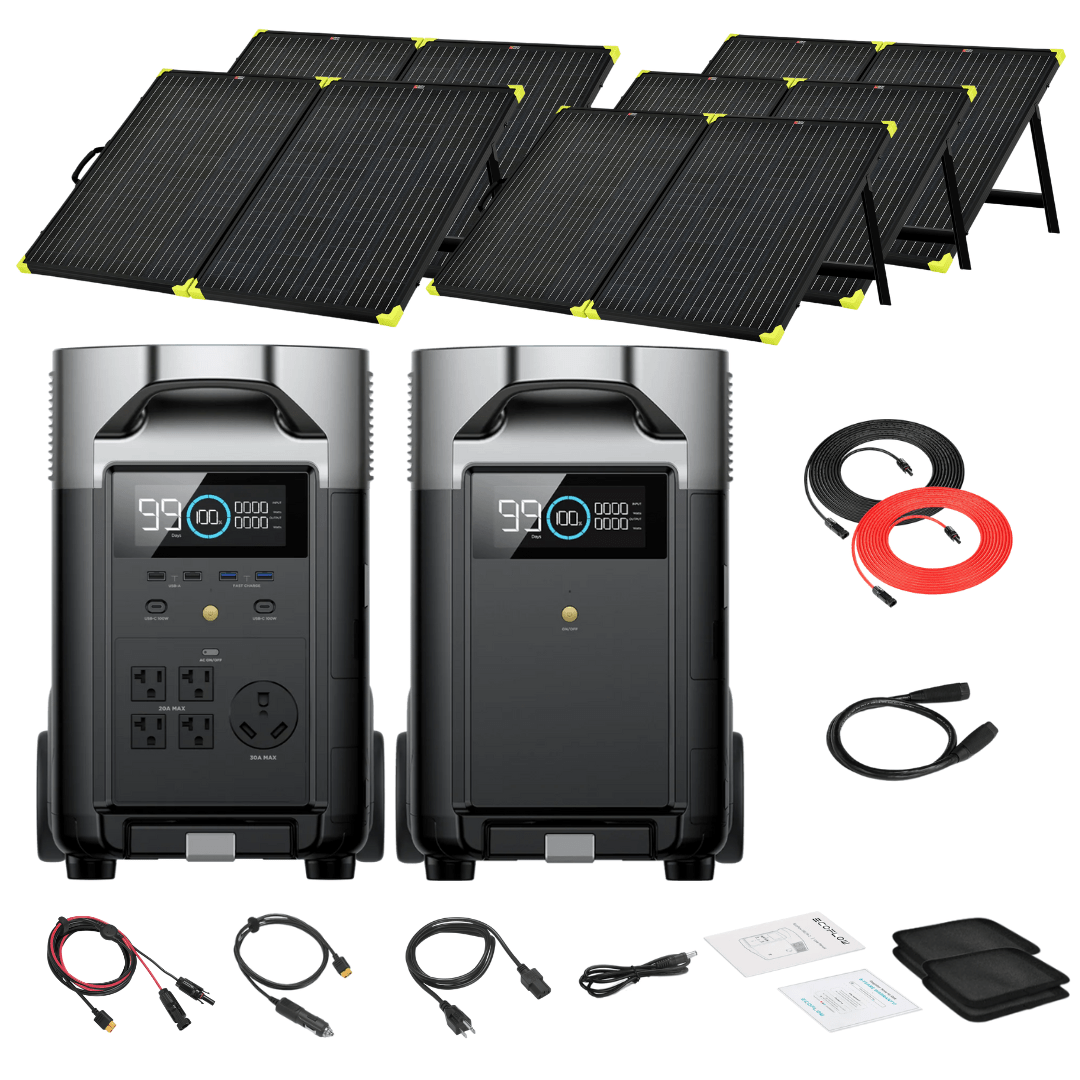 EcoFlow DELTA Pro With Extra Battery 7200Wh 3600W Solar Generator + 200W Portable Monocrystalline Solar Panels Kit