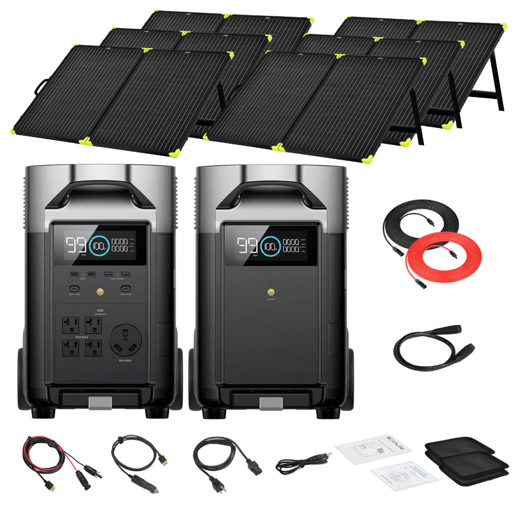 EcoFlow DELTA Pro With Extra Battery 7200Wh 3600W Solar Generator + 200W Portable Monocrystalline Solar Panels Kit