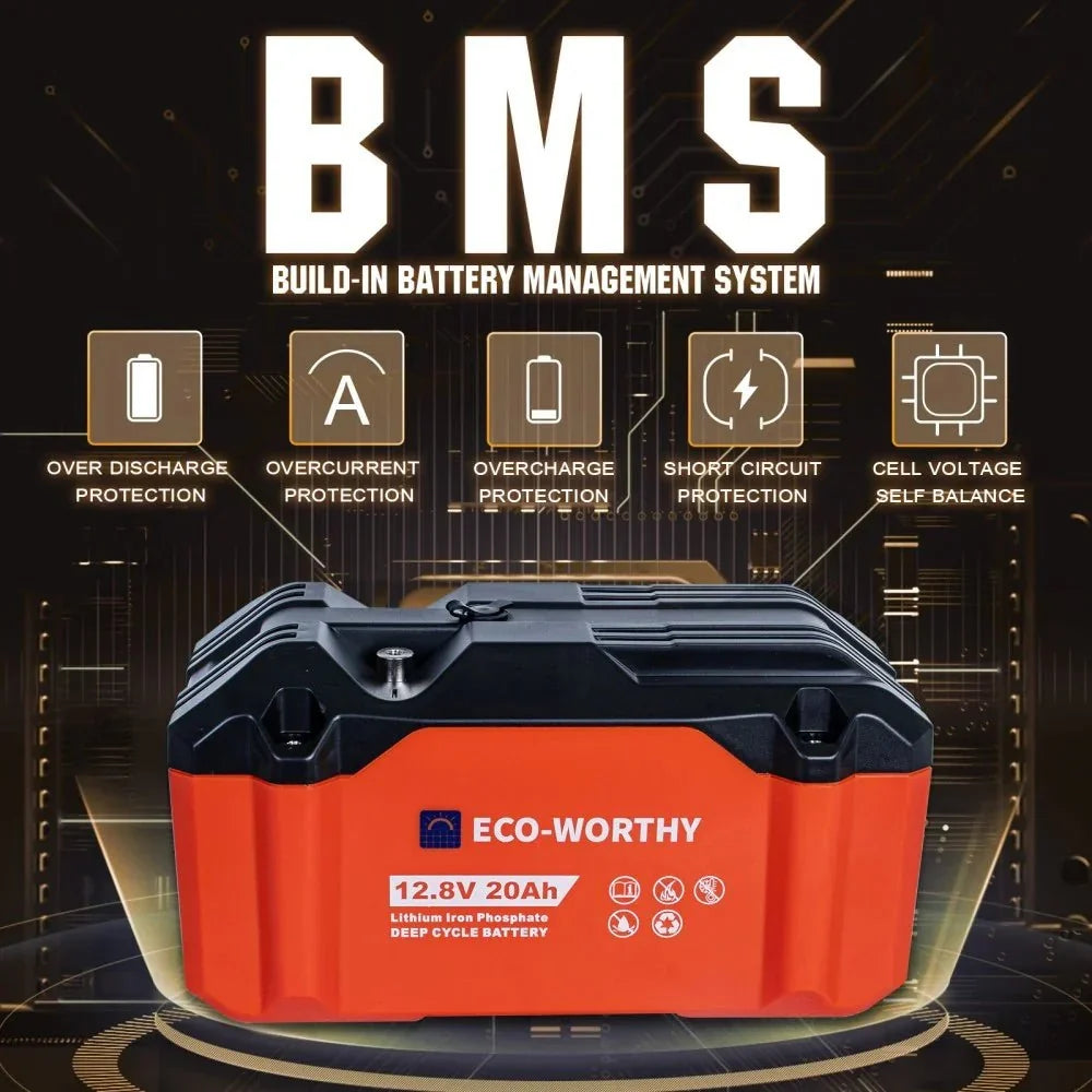 ECO-WORTHY 12V 20Ah Portable LiFePO4 Deep Cycle Rechargeable Battery