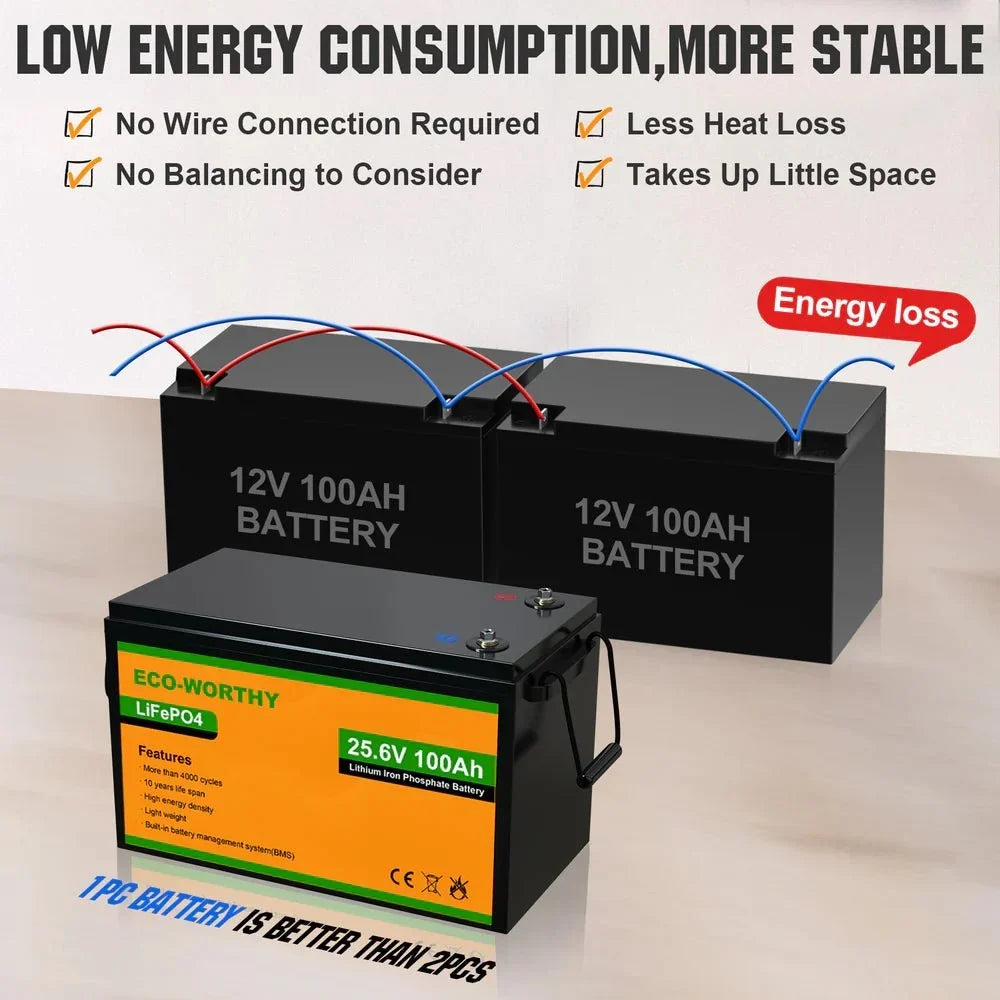 ECO-WORTHY 24V 100Ah Lithium Iron Phosphate Battery