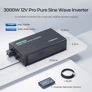 Renogy 3000W 12V Pro Pure Sine Wave Inverter With EcoSleep Mode