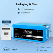 SunGoldPower 12V 200AH LIFEPO4 Deep Cycle Lithium Battery Bluetooth / Self-Heating / IP65